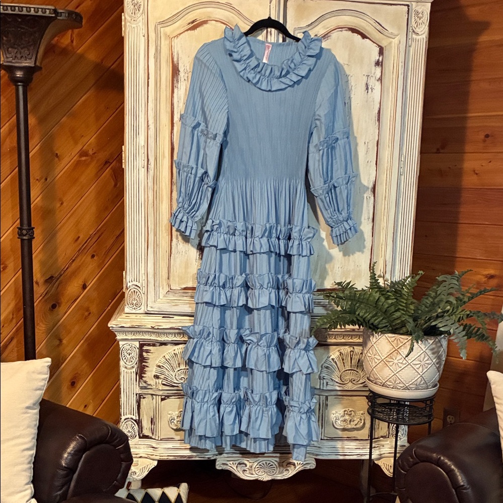 Ruffled Blue Midi Dress